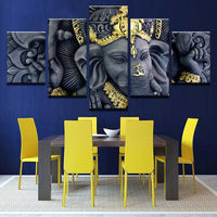 Lord Ganesha Painting - Superior Quality Canvas HD Printed Wall Art Poster 5 Pieces / 5 Panel Wall Decor, Home Decor Pictures - HolyHinduStore