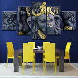 Lord Ganesha Painting - Superior Quality Canvas HD Printed Wall Art Poster 5 Pieces / 5 Panel Wall Decor, Home Decor Pictures - HolyHinduStore