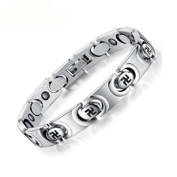 Men's Fashion Bracelet - Titanium Steel - Health Magnetic Bracelet / Fylfot Bangle / God Bless Lucky Wristband - HolyHinduStore