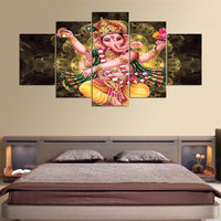 Lord Ganesha Painting - Superior Quality Canvas Printed Wall Art Poster 5 Pieces / 5 Panel Wall Decor, Home Decor Pictures - HolyHinduStore