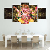 Lord Ganesha Painting - Superior Quality Canvas Printed Wall Art Poster 5 Pieces / 5 Panel Wall Decor, Home Decor Pictures - HolyHinduStore