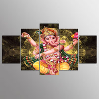 Lord Ganesha Painting - Superior Quality Canvas Printed Wall Art Poster 5 Pieces / 5 Panel Wall Decor, Home Decor Pictures - HolyHinduStore