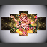 Lord Ganesha Painting - Superior Quality Canvas Printed Wall Art Poster 5 Pieces / 5 Panel Wall Decor, Home Decor Pictures - HolyHinduStore
