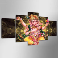 Lord Ganesha Painting - Superior Quality Canvas Printed Wall Art Poster 5 Pieces / 5 Panel Wall Decor, Home Decor Pictures - HolyHinduStore