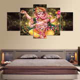 Lord Ganesha Painting - Superior Quality Canvas Printed Wall Art Poster 5 Pieces / 5 Panel Wall Decor, Home Decor Pictures - HolyHinduStore