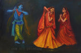 Handmade Modern Abstract Wall Art Decorative Portrait Figure Canvas Picture HandPainted Indian Women and Hindu Krishna Dance - HolyHinduStore