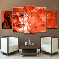 Sai Baba painting - Superior Quality Canvas Printed Wall Art Poster 5 Pieces / 5 Panel Wall Decor, Home Decor Pictures - HolyHinduStore