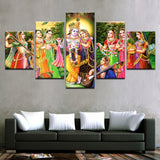 Lord Krishna Painting - Superior Quality Canvas Printed Wall Art Poster 5 Pieces / 5 Panel Wall Decor, Home Decor Pictures - HolyHinduStore