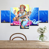 Home Decor Modular Decoration Painting Canvas Frame 5 Panel Sarswathi -  Knowledge  God Art Pictures Modern Wall For Living Room - HolyHinduStore