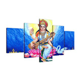 Home Decor Modular Decoration Painting Canvas Frame 5 Panel Sarswathi -  Knowledge  God Art Pictures Modern Wall For Living Room - HolyHinduStore