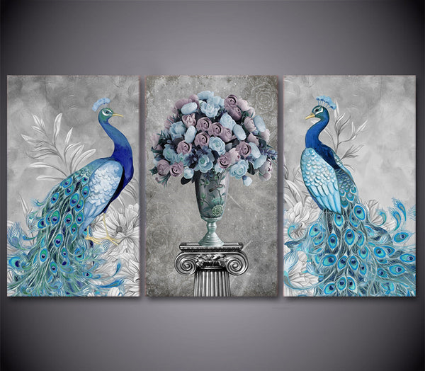 HD printed -  3 Piece Canvas Art Peacock Couple Natural Wall Art Painting Posters - HolyHinduStore