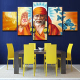 Sai Baba painting - Superior Quality Canvas Printed Wall Art Poster 5 Pieces / 5 Panel Wall Decor, Home Decor Pictures - With Wooden Frame - HolyHinduStore