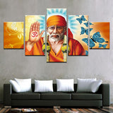 Sai Baba painting - Superior Quality Canvas Printed Wall Art Poster 5 Pieces / 5 Panel Wall Decor, Home Decor Pictures - With Wooden Frame - HolyHinduStore
