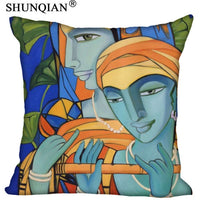 Radha Krishna Pillowcase Cover - Square zipper Pillow Cover - 20x20cm,35x35cm(one side) - HolyHinduStore