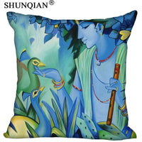 Radha Krishna Pillowcase Cover - Square zipper Pillow Cover - 20x20cm,35x35cm(one side) - HolyHinduStore