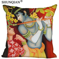 Radha Krishna Pillowcase Cover - Square zipper Pillow Cover - 20x20cm,35x35cm(one side) - HolyHinduStore