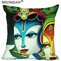 Radha Krishna Pillowcase Cover - Square zipper Pillow Cover - 20x20cm,35x35cm(one side) - HolyHinduStore