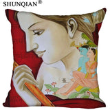 Radha Krishna Pillowcase Cover - Square zipper Pillow Cover - 20x20cm,35x35cm(one side) - HolyHinduStore