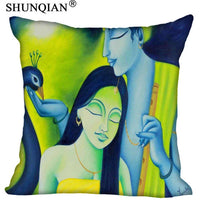 Radha Krishna Pillowcase Cover - Square zipper Pillow Cover - 20x20cm,35x35cm(one side) - HolyHinduStore