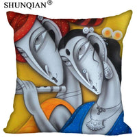 Radha Krishna Pillowcase Cover - Square zipper Pillow Cover - 20x20cm,35x35cm(one side) - HolyHinduStore