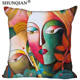 Radha Krishna Pillowcase Cover - Square zipper Pillow Cover - 20x20cm,35x35cm(one side) - HolyHinduStore