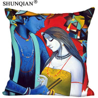 Radha Krishna Pillowcase Cover - Square zipper Pillow Cover - 20x20cm,35x35cm(one side) - HolyHinduStore