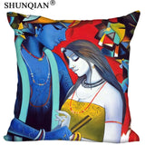 Radha Krishna Pillowcase Cover - Square zipper Pillow Cover - 20x20cm,35x35cm(one side) - HolyHinduStore