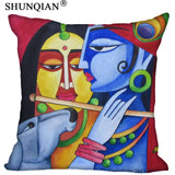 Radha Krishna Pillowcase Cover - Square zipper Pillow Cover - 20x20cm,35x35cm(one side) - HolyHinduStore