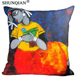 Radha Krishna Pillowcase Cover - Square zipper Pillow Cover - 20x20cm,35x35cm(one side) - HolyHinduStore