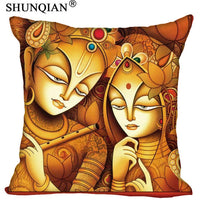 Radha Krishna Pillowcase Cover - Square zipper Pillow Cover - 20x20cm,35x35cm(one side) - HolyHinduStore