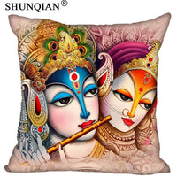 Radha Krishna Pillowcase Cover - Square zipper Pillow Cover - 20x20cm,35x35cm(one side) - HolyHinduStore