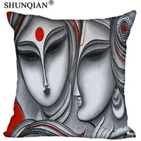 Radha Krishna Pillowcase Cover - Square zipper Pillow Cover - 20x20cm,35x35cm(one side) - HolyHinduStore