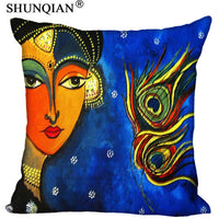 Radha Krishna Pillowcase Cover - Square zipper Pillow Cover - 20x20cm,35x35cm(one side) - HolyHinduStore