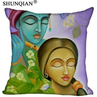 Radha Krishna Pillowcase Cover - Square zipper Pillow Cover - 20x20cm,35x35cm(one side) - HolyHinduStore