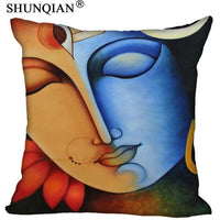 Radha Krishna Pillowcase Cover - Square zipper Pillow Cover - 20x20cm,35x35cm(one side) - HolyHinduStore