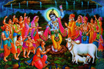 Govardhan / Krishna Puja poster  - Superior Quality Silk Fabric Home Decor - HolyHinduStore