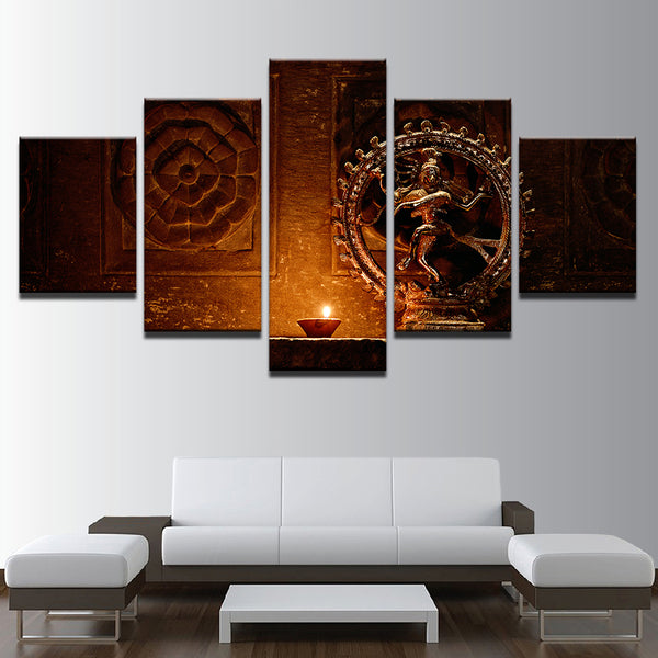 Shiva Nataraja Painting - Superior Quality Canvas Printed Wall Art Poster 5 Pieces / 5 Panel Wall Decor, Home Decor Pictures - HolyHinduStore