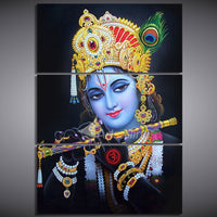 Radha Krishna Painting - Superior Quality Canvas Printed Wall Art Poster 3 Pieces / 3 Panel(Vertical) Wall Decor, Home Decor Pictures - HolyHinduStore