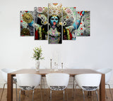 Goddess Kali Painting - Superior Quality Canvas Printed Wall Art Poster 5 Pieces / 5 Panel Wall Decor, Home Decor Picture - HolyHinduStore