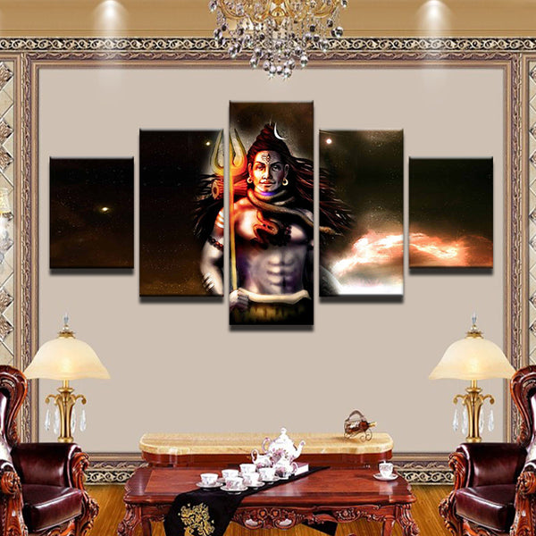 Lord Shiva Painting - Superior Quality Canvas HD Printed Wall Art Poster 5 Pieces / 5 Panel Wall Decor, Home Decor Pictures - HolyHinduStore