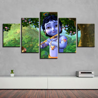 Lord Krishna Painting - Superior Quality Canvas HD Printed Wall Art Poster 5 Pieces / 5 Panel Wall Decor, Home Decor Pictures - HolyHinduStore