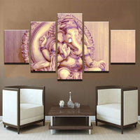 Lord Ganesha Painting - Superior Quality Canvas Printed Wall Art Poster 5 Pieces / 5 Panel Wall Decor, Home Decor Pictures - HolyHinduStore