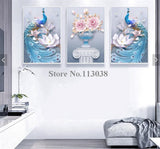 HD printed -  3 Piece Canvas Art Peacock Couple Natural Wall Art Painting Posters - pink - HolyHinduStore
