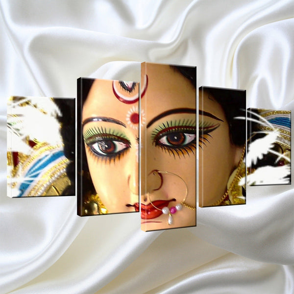 Wall Art Canvas Painting Hindu god goddess Durga (Kali) Pictures For Living Room 5 Panel - HolyHinduStore