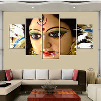 Wall Art Canvas Painting Hindu god goddess Durga (Kali) Pictures For Living Room 5 Panel - HolyHinduStore