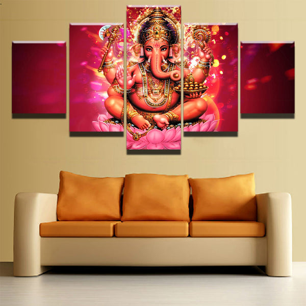 Wall Art Modern Canvas Printed Ganesha God Picture 5 Piece - HolyHinduStore