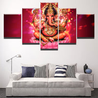 Wall Art Modern Canvas Printed Ganesha God Picture 5 Piece - HolyHinduStore