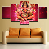 Wall Art Modern Canvas Printed Ganesha God Picture 5 Piece - HolyHinduStore