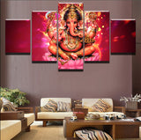 Wall Art Modern Canvas Printed Ganesha God Picture 5 Piece - HolyHinduStore