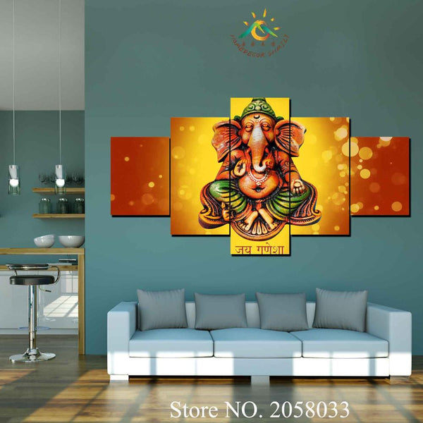 3-4-5 Pieces Ganesh Lord Pictures Modern Wall Art Canvas Printed Painting HD Prints Modular Poster Wall Pictures for Home Decor - HolyHinduStore